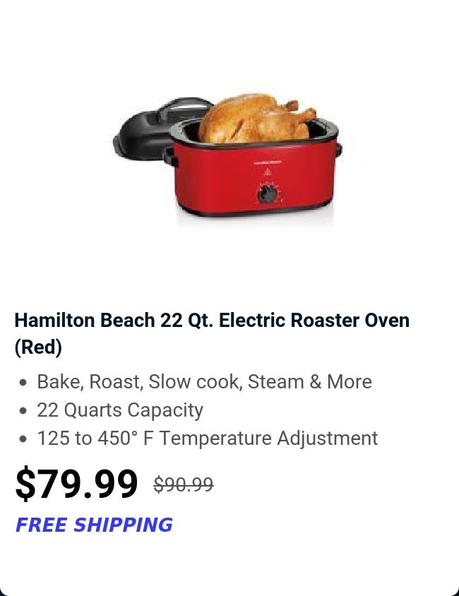 Hamilton Beach 22 Qt. Electric Roaster Oven (Red) 