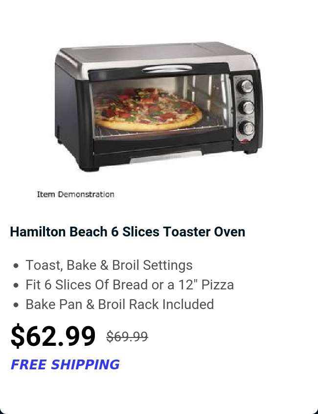 Hamilton Beach 6 Slices Toaster Oven 