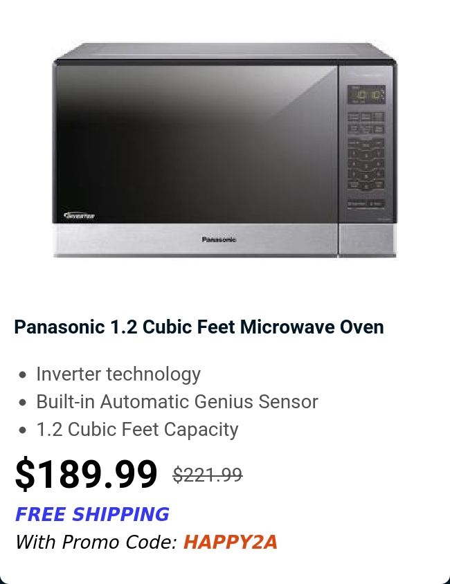 Panasonic 1.2 Cubic Feet Microwave Oven 