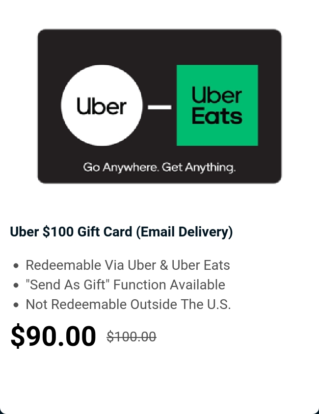 Uber $100 Gift Card (Email Delivery) 