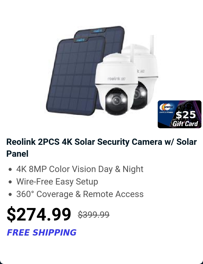Reolink  2PCS 4K Solar Security Camera w/ Solar Panel 