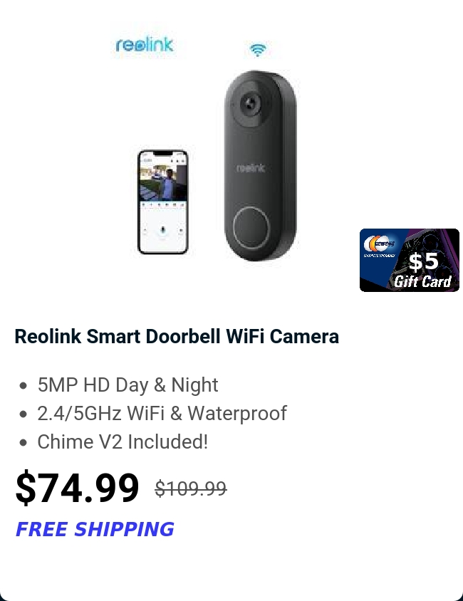 Reolink Smart Doorbell WiFi Camera 
