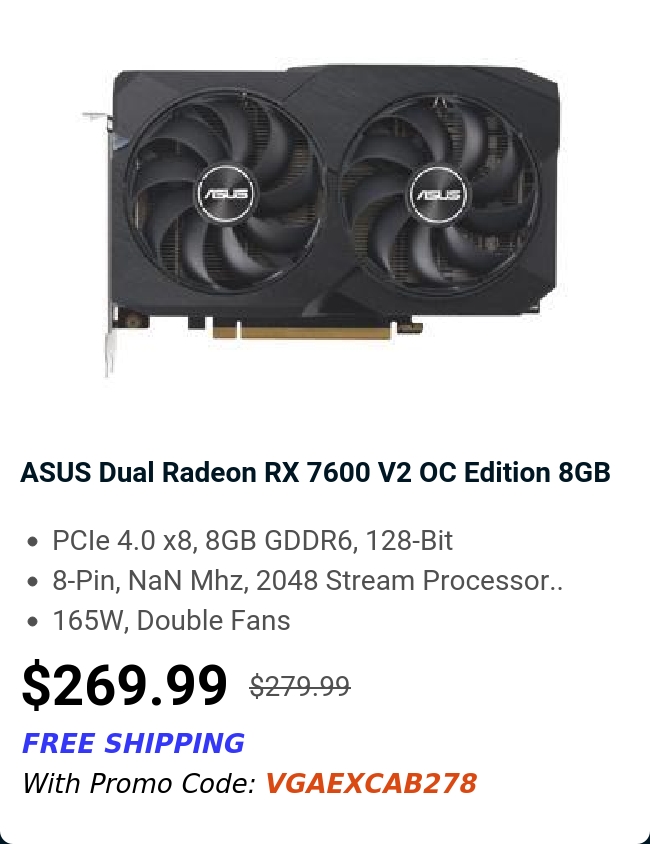 ASUS Dual Radeon RX 7600 V2 OC Edition 8GB 