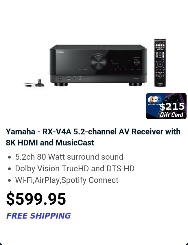 Yamaha - RX-V4A 5.2-channel AV Receiver with 8K HDMI and MusicCast 