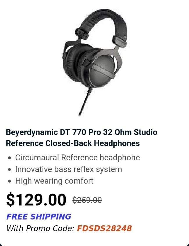 Beyerdynamic DT 770 Pro 32 Ohm Studio Reference Closed-Back Headphones 