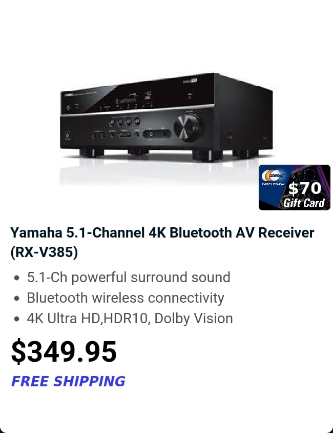 Yamaha 5.1-Channel 4K Bluetooth AV Receiver (RX-V385) 