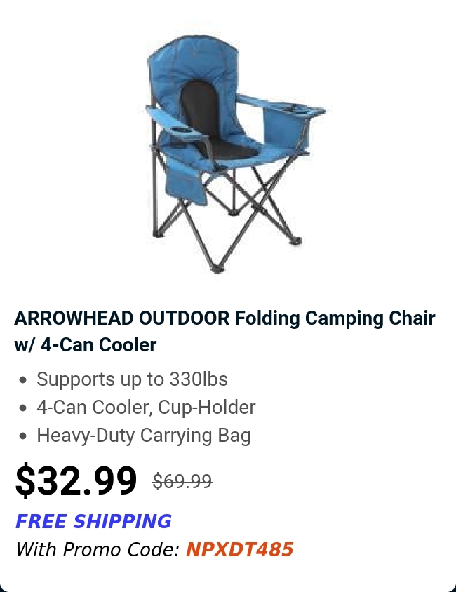 ARROWHEAD OUTDOOR Folding Camping Chair w/ 4-Can Cooler 