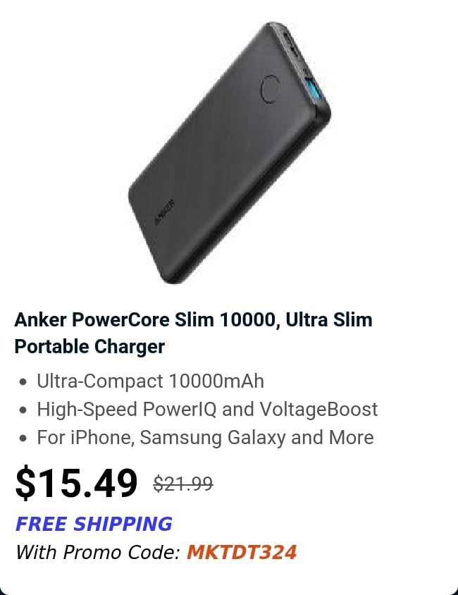 Anker PowerCore Slim 10000, Ultra Slim Portable Charger 