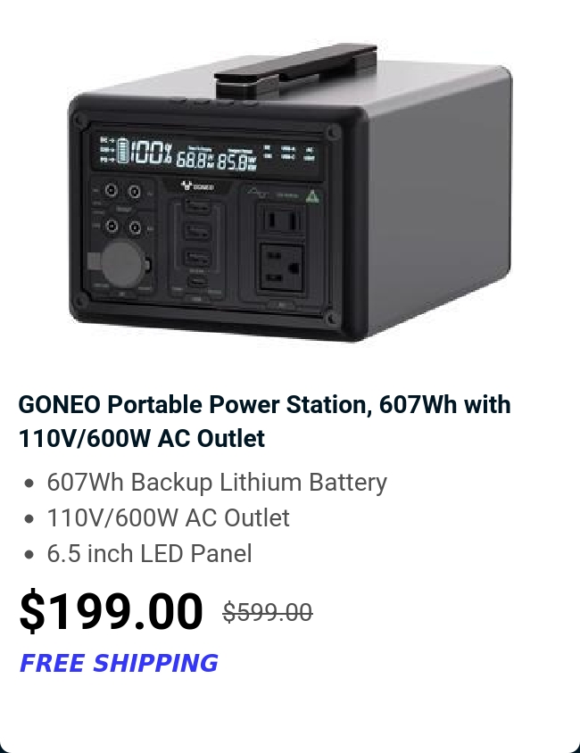 GONEO Portable Power Station, 607Wh with 110V/600W AC Outlet 