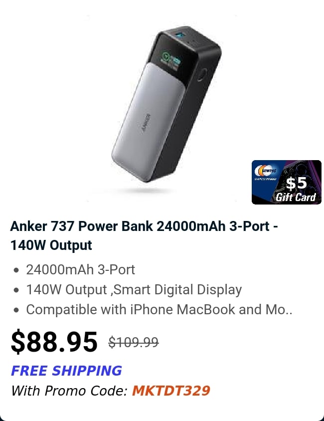 Anker 737 Power Bank 24000mAh 3-Port - 140W Output 