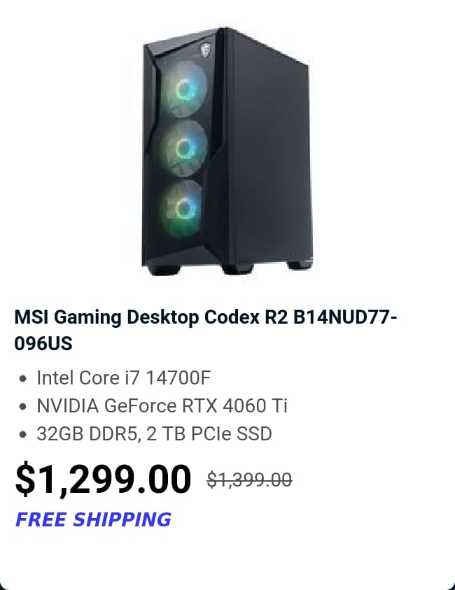 MSI Gaming Desktop Codex R2 B14NUD77-096US 