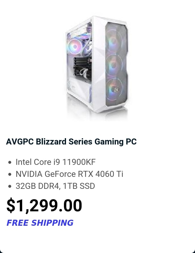 AVGPC Blizzard Series Gaming PC 