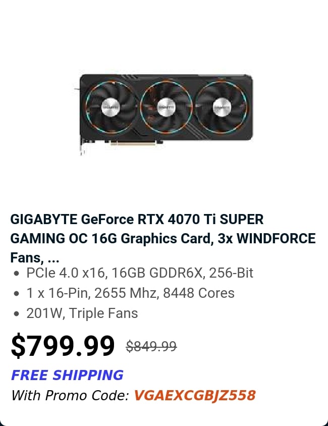 GIGABYTE GeForce RTX 4070 Ti SUPER GAMING OC 16G Graphics Card, 3x WINDFORCE Fans, ...