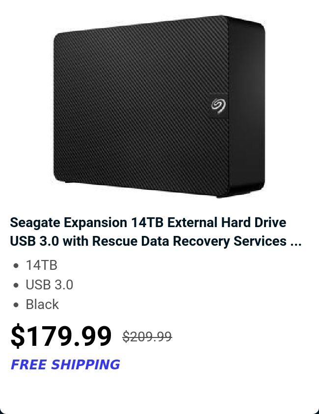 Seagate Expansion 14TB External Hard Drive USB 3.0 with Rescue Data Recovery Services ...