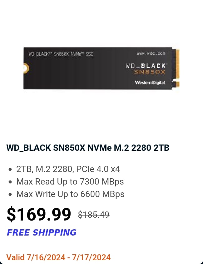 WD_BLACK SN850X NVMe M.2 2280 2TB 