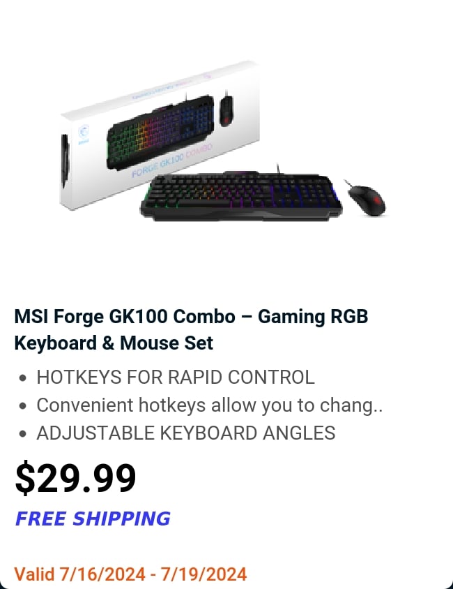 MSI Forge GK100 Combo – Gaming RGB Keyboard & Mouse Set 