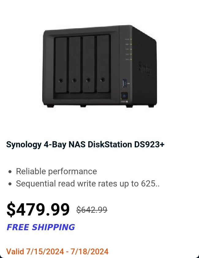 Synology 4-Bay NAS DiskStation DS923+ 