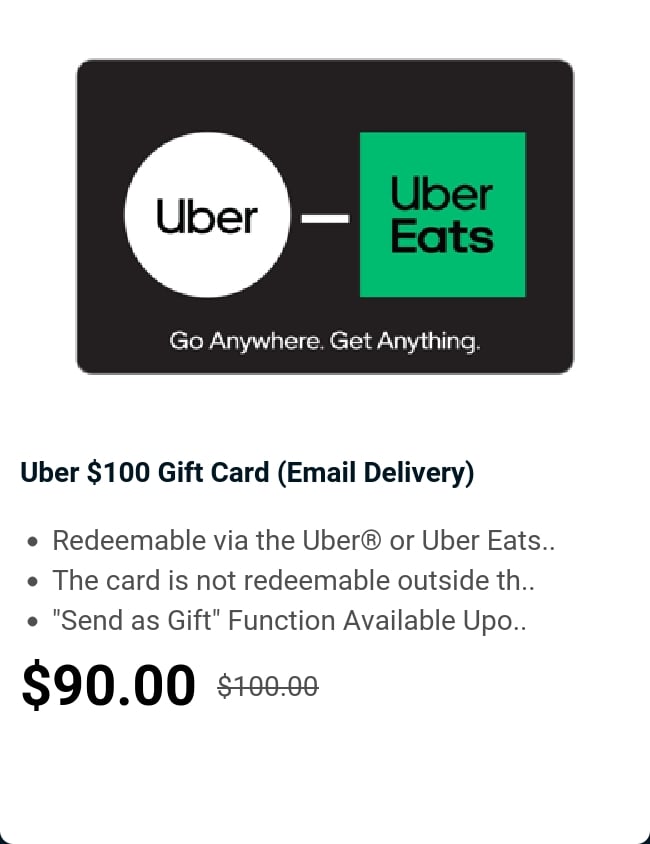 Uber $100 Gift Card (Email Delivery) 