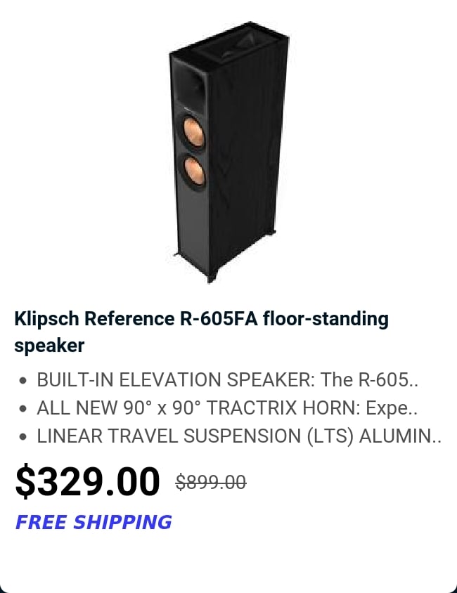 Klipsch Reference R-605FA floor-standing speaker 