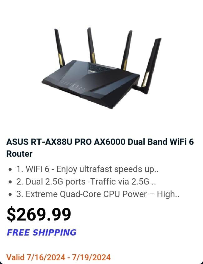 ASUS RT-AX88U PRO AX6000 Dual Band WiFi 6 Router 