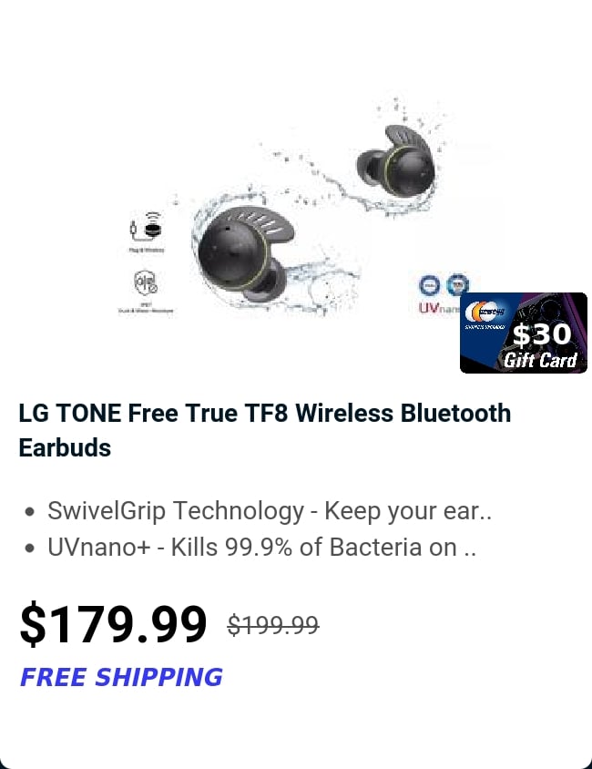 LG TONE Free True TF8 Wireless Bluetooth Earbuds 