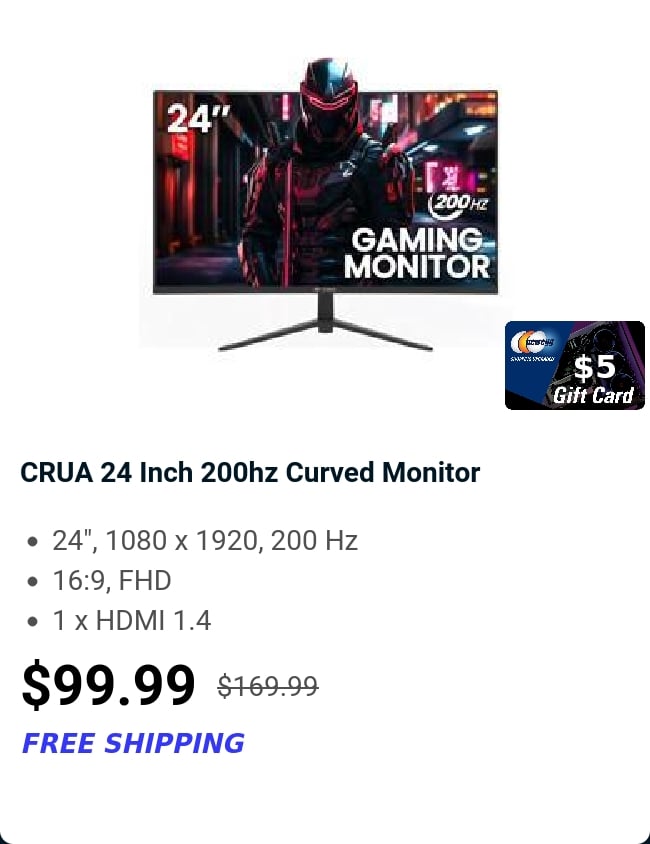 CRUA 24 Inch 200hz Curved Monitor 