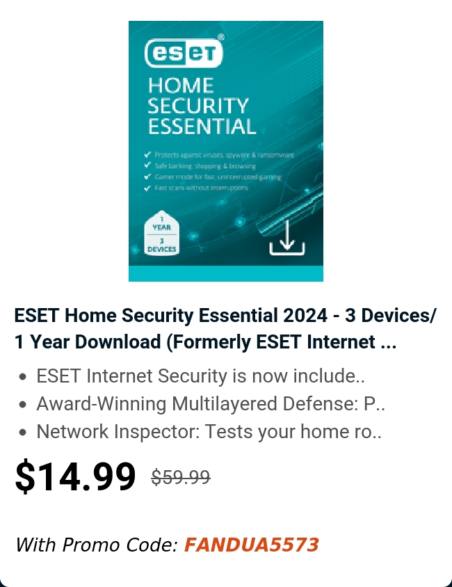 ESET Home Security Essential 2024 - 3 Devices/ 1 Year Download (Formerly ESET Internet ...