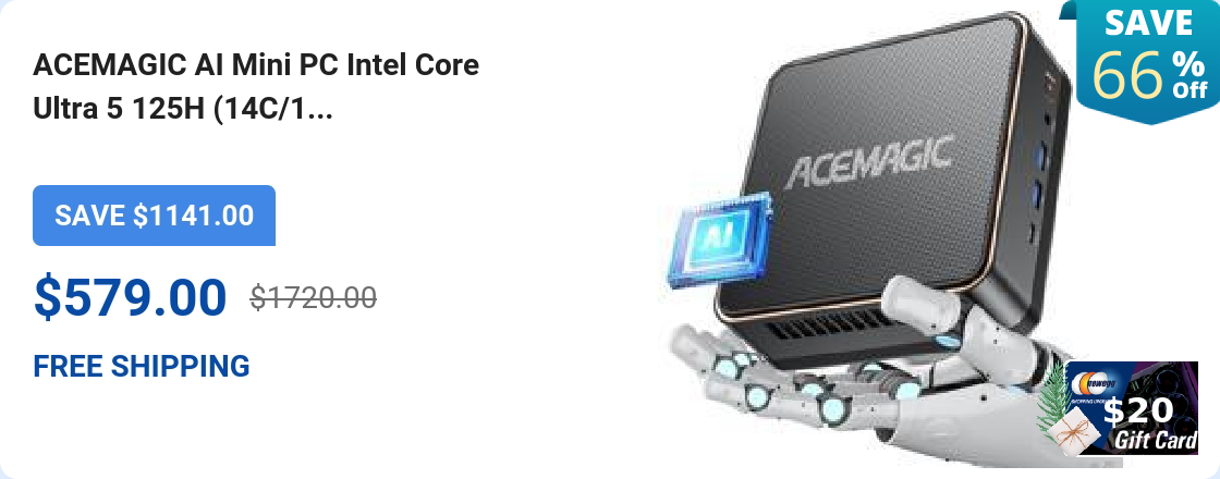 ACEMAGIC AI Mini PC Intel Core Ultra 5 125H (14C/1...