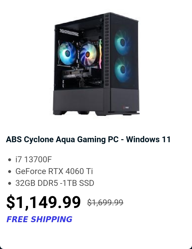 ABS Cyclone Aqua Gaming PC - Windows 11 