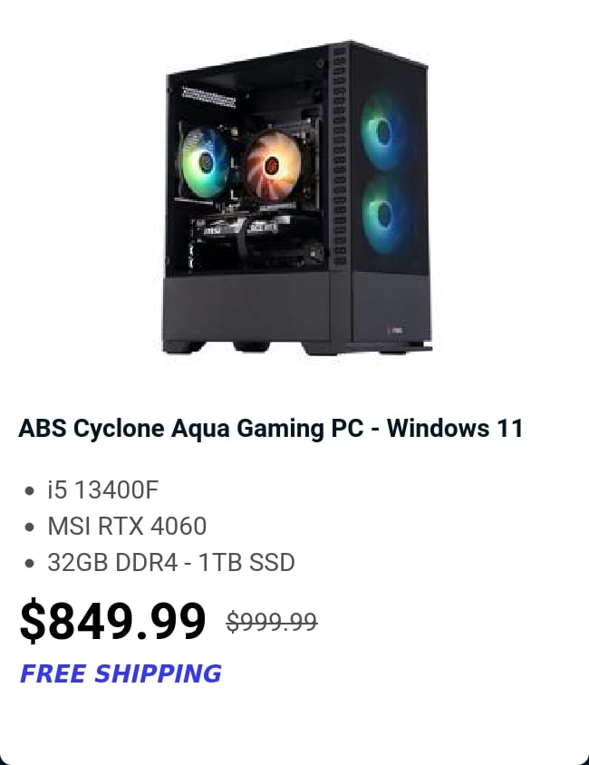 ABS Cyclone Aqua Gaming PC - Windows 11 