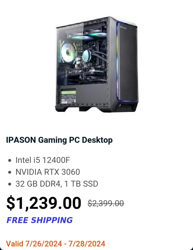 IPASON Gaming PC Desktop 