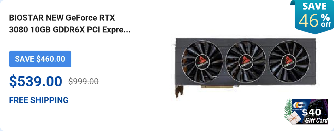 BIOSTAR NEW GeForce RTX 3080 10GB GDDR6X PCI Expre...