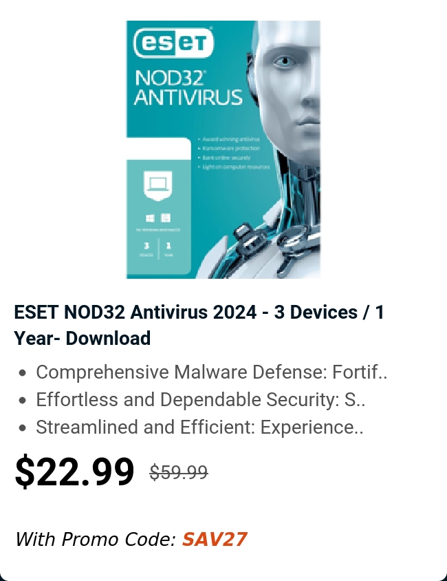 ESET NOD32 Antivirus 2024 - 3 Devices / 1 Year- Download 
