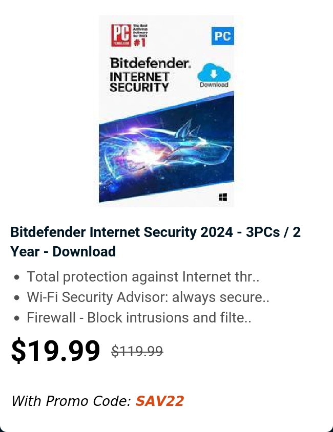 Bitdefender Internet Security 2024 - 3PCs / 2 Year - Download 