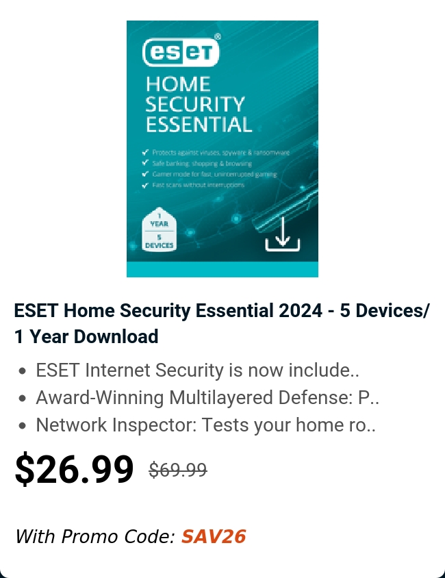 ESET Home Security Essential 2024 - 5 Devices/ 1 Year Download 