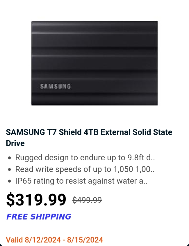 SAMSUNG T7 Shield 4TB External Solid State Drive 