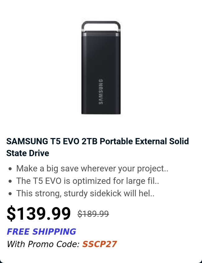 SAMSUNG T5 EVO  2TB Portable External Solid State Drive 