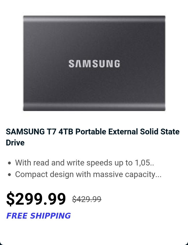 SAMSUNG T7 4TB Portable External Solid State Drive 