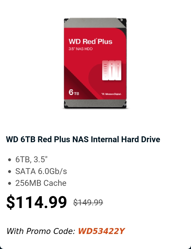 WD 6TB Red Plus NAS Internal Hard Drive 