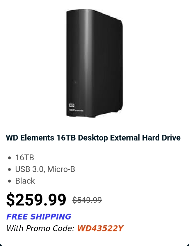WD Elements 16TB Desktop External Hard Drive 