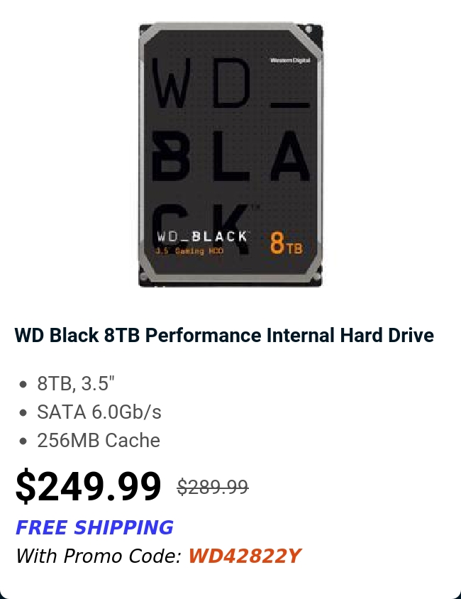 WD Black 8TB Performance Internal Hard Drive 