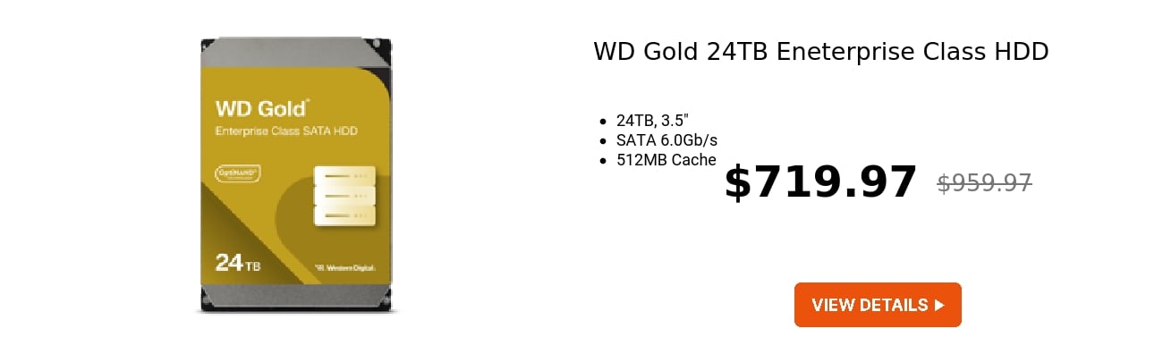 WD Gold 24TB Eneterprise Class HDD 