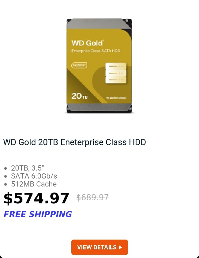 WD Gold 20TB Eneterprise Class HDD 