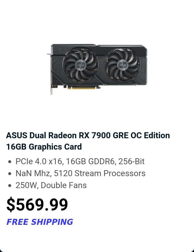 ASUS Dual Radeon RX 7900 GRE OC Edition 16GB Graphics Card 