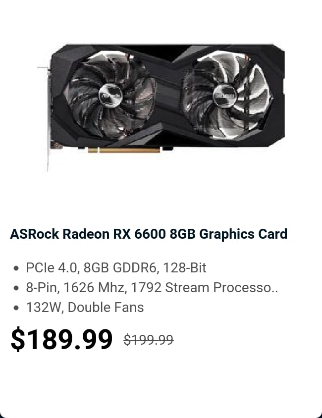 ASRock Radeon RX 6600 8GB Graphics Card 