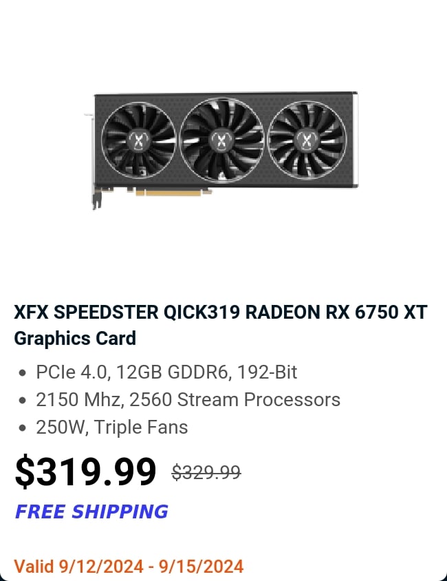 XFX SPEEDSTER QICK319 RADEON RX 6750 XT Graphics Card 