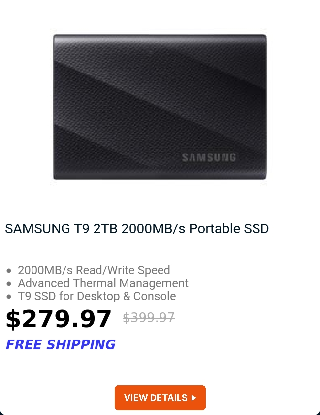 SAMSUNG T9 2TB 2000MB/s Portable SSD 