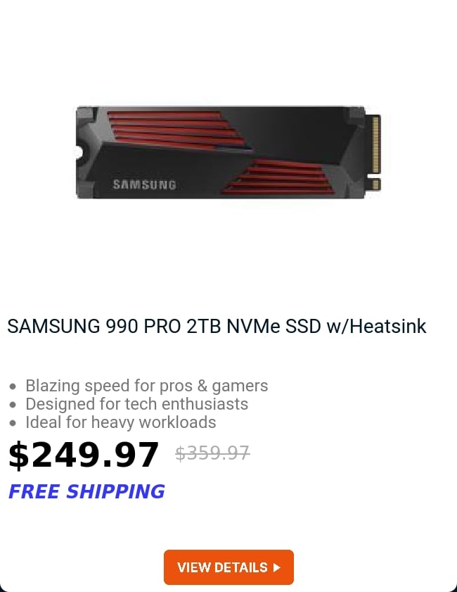 SAMSUNG 990 PRO 2TB NVMe SSD w/Heatsink 