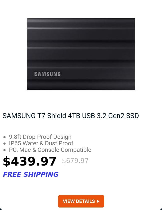 SAMSUNG T7 Shield 4TB USB 3.2 Gen2 SSD 