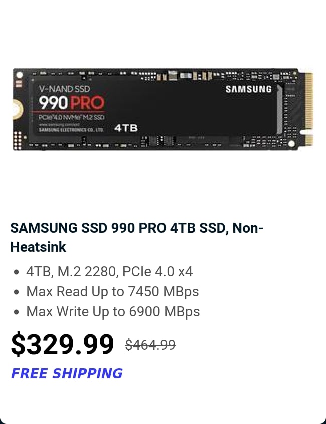 SAMSUNG SSD 990 PRO 4TB SSD, Non-Heatsink 